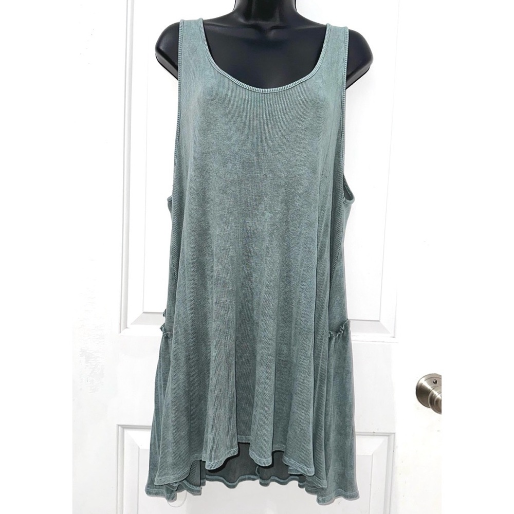 Easel Green Mineral Washed, Ribbed Tank Top